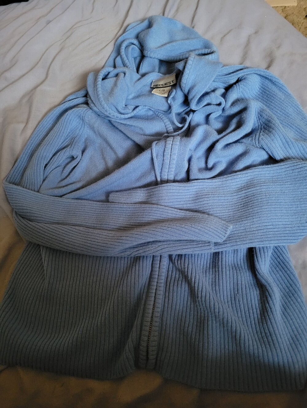 REQUEST Light Blue Ribbed Hooded Cardigan Sweater